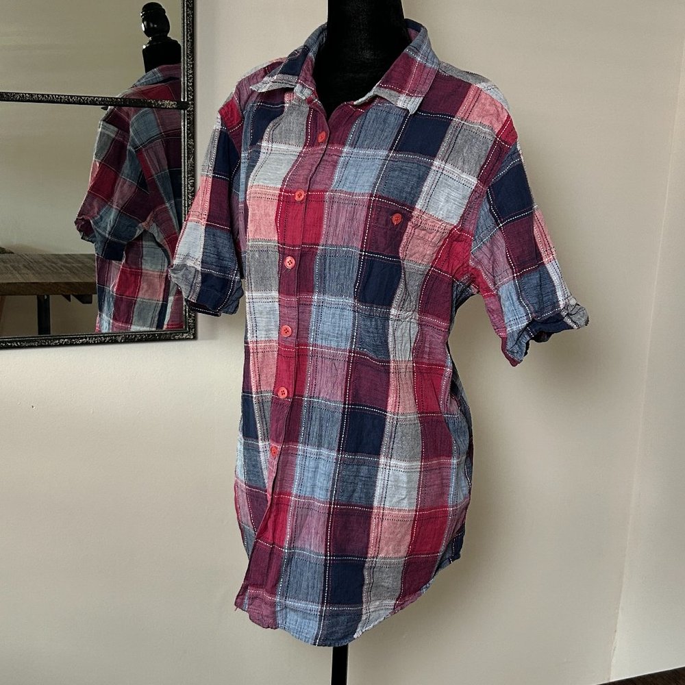 Vintage cotton short sleeve checker pattern, size 1X